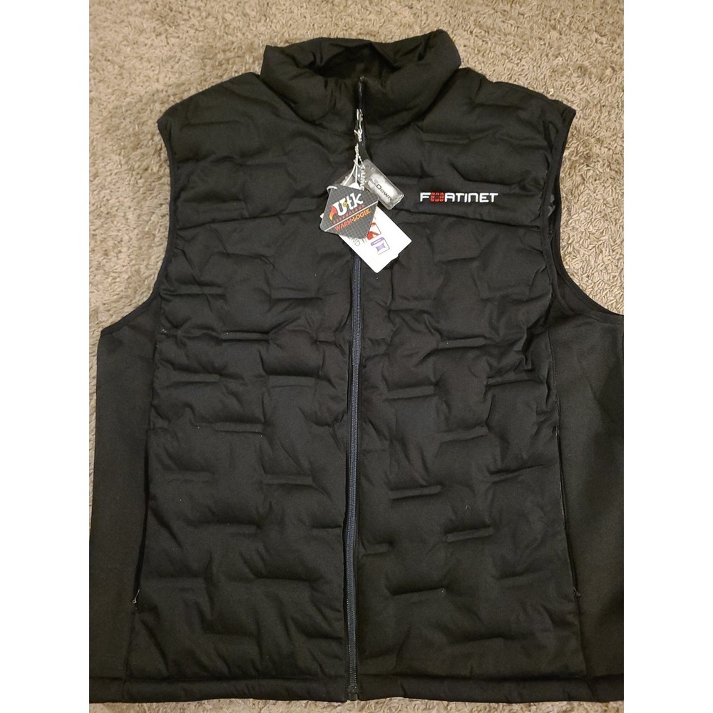 North End Fortinet Down Vest Mens XL Black Zip, Audio Port Water Resistant NWT